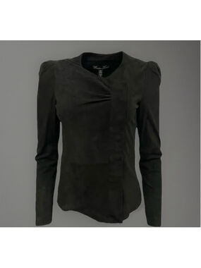 WINTER KATE House Of Harlow JANUARY Suede Leather JACKET IN Sage NRJ7 $495